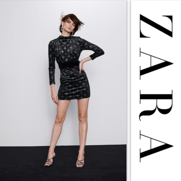 NWT Zara Black Belted Velvet Dress - Picture 4 of 8